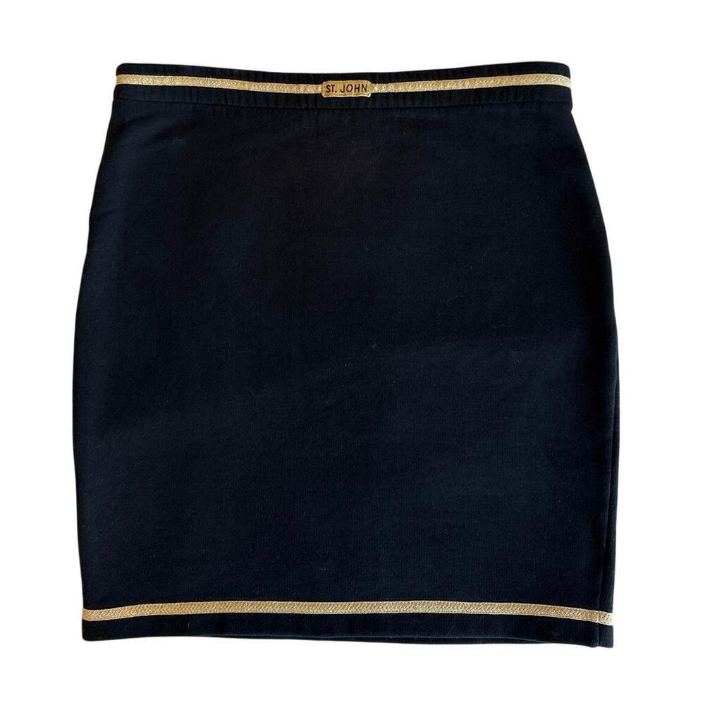 St. John Sport Black Santana Knit Skirt Gold Trim Size S